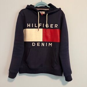 Tommy Hilfiger Denim Men’s Navy Blue Logo Pullover Hoodie Sweatshirt‎ Size M